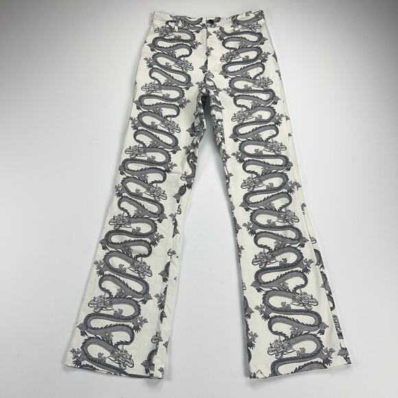 MOTEL Rocks Zoven Trousers Dragon Rope White High Waist 32" Inseam Size M - Picture 2 of 14